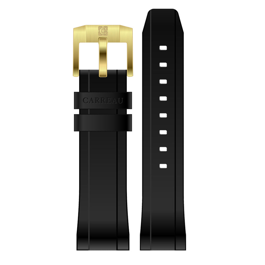 Black Rubber Strap with Gold Buckle - Lug to Lug 20 mm / 37.5 mm watches/SRBG20